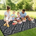thumbnail image 2 of Funslane 9x18' Outdoor Rug, Reversible Plastic Patio Rugs with Storage Bag, Portable Modern Waterproof Outside Carpet for Camping, Balcony Deck Backyard, Black & Gray, 2 of 9