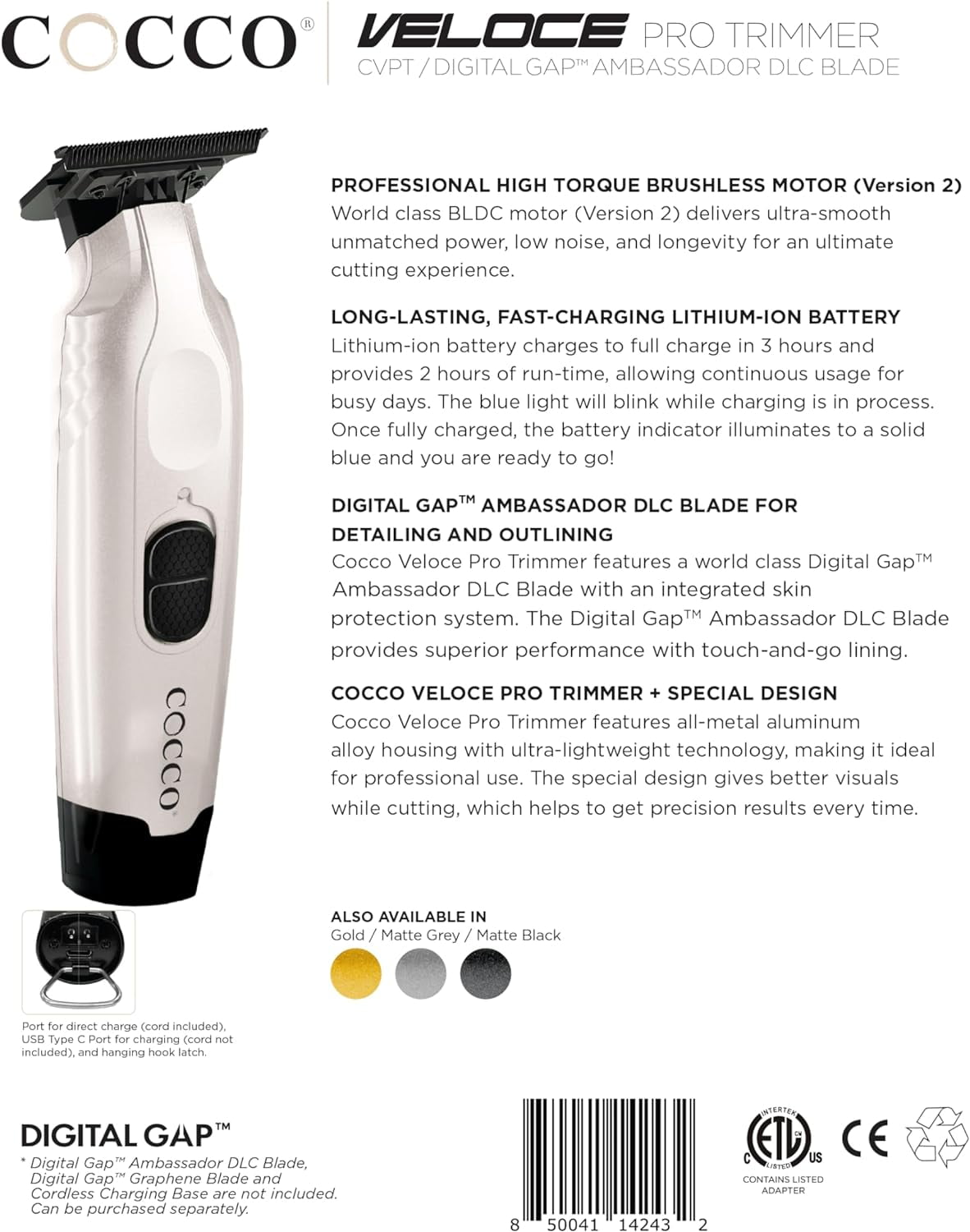 Cocco Veloce Pro Trimmer-Pearl White CVPT - PEARL WHITE Beauty Supply