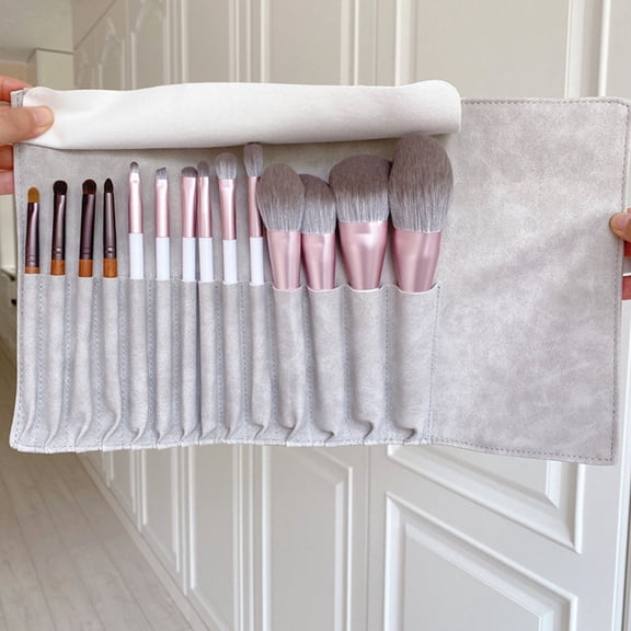 LOLIPPYY Grey Portable Makeup Brush Rolling Bag Organizer for Cosmetics Storage and Travel