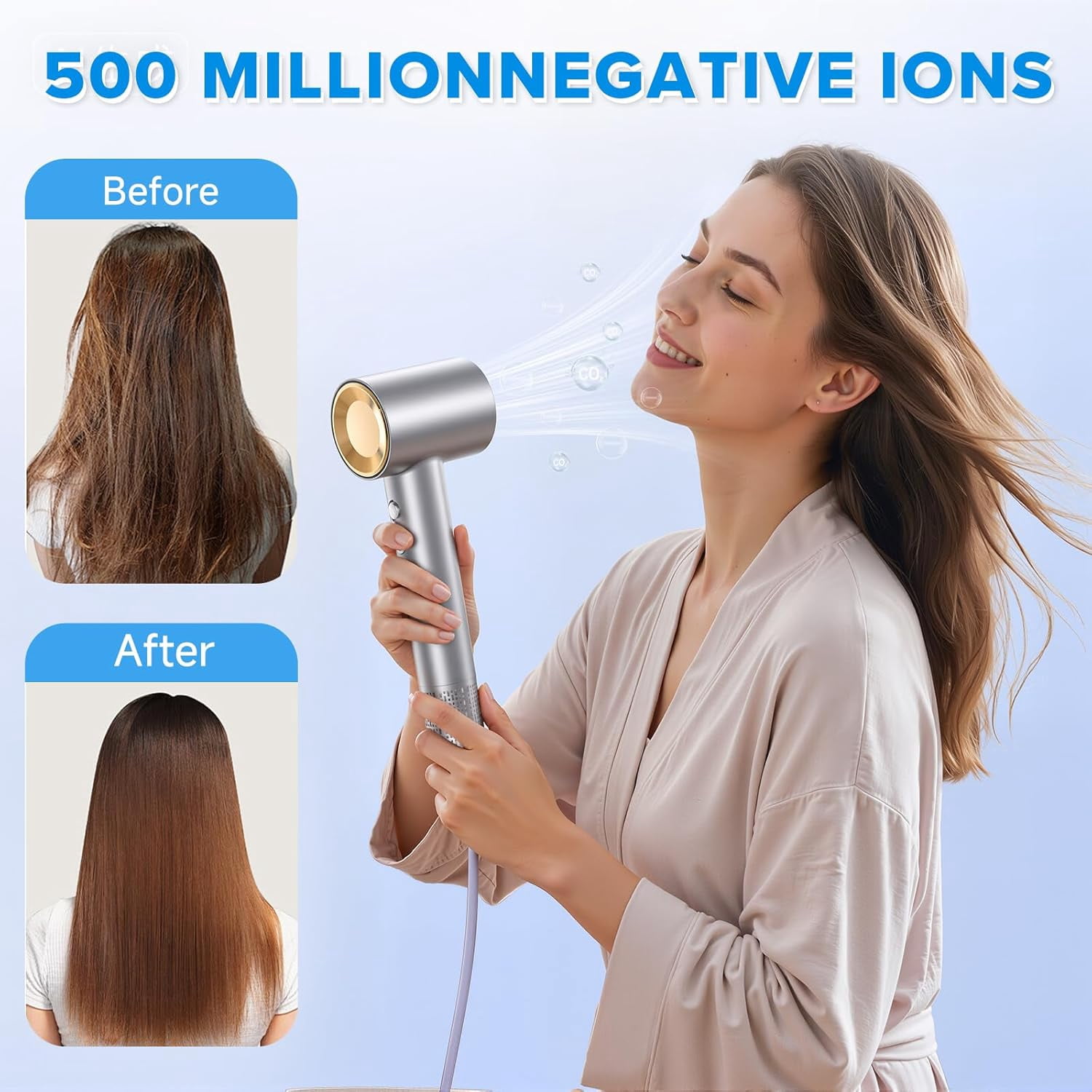 High-Speed Ionic Hair Dryer, 150K RPM Brushless Motor with 3 Heat Settings, Low Noise, Includes Diffuser and Nozzle for Salon and Travel