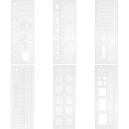 6 Styles Planner Stencil Templates 8.6x3.1Inch Journal Painting Stencil Plastic Reusable Drawing Templates for Scrapbook Fabric Tiles Floor Furniture Wall Art Decor White