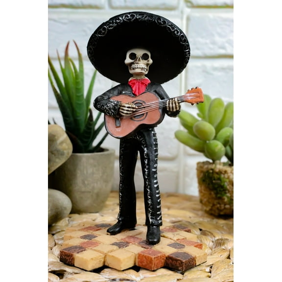 Ebros Traditional Charro Outfit Black Mariachi Band Skeleton Guitarist Statue