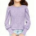 thumbnail image 2 of Yourumao Girls Ribbed Knit Tops for 5-14 Years Cute Puffed Long Sleeve Shirts Stretch Long Sleeve Blouses Solid Spring Tees, 2 of 7