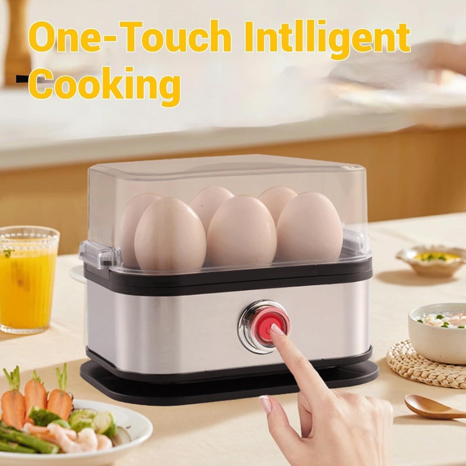 Sunny Side Up Egg Maker, The Sunny Side Master Egg Cooker 6 Egg Capacity, Stainless Steel Eggsteamer for Hard Boiled Eggs, Soft, Medium with Auto Shut-Off, Bpa Free