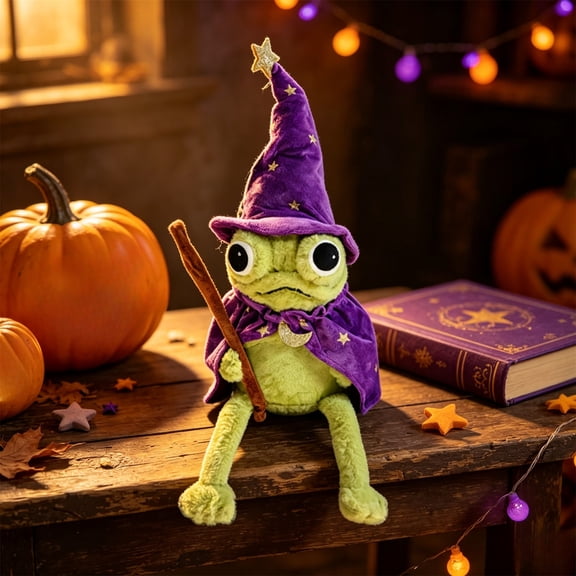 MMJ Stuffed Animals Wizard Frog Plush Toy Purple Hat Cape Soft Cuddly Collectible Doll Gift 11.81in