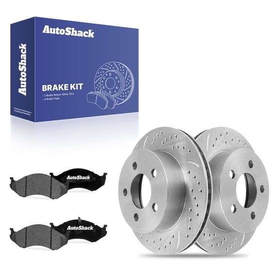 AutoShack Front Vented Drilled & Slotted Silver Zinc Coated Brake Rotors   Ceramic Pads 6-PC Brake Kit Replacement for 1999-2006 Jeep TJ 1999-2006 Jeep Wrangler SilverShield Pro 11.04" (280.3 mm)