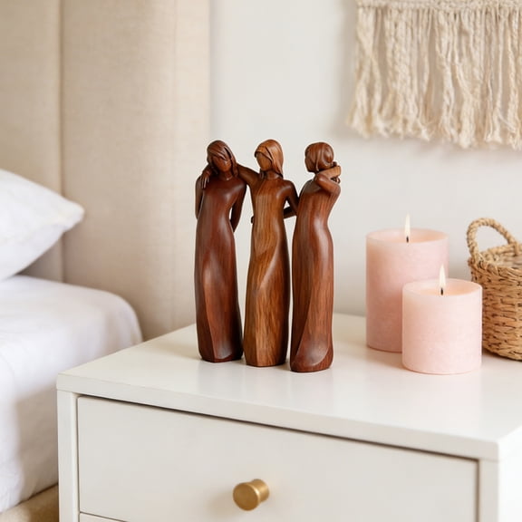 1Pc Figurine Of Four Sisters With Heart Design - Faux Wood Carving Style, Artistic Craft Decor - For Home, Living Room, Bedroom, Patio, Indoor, Outdoor