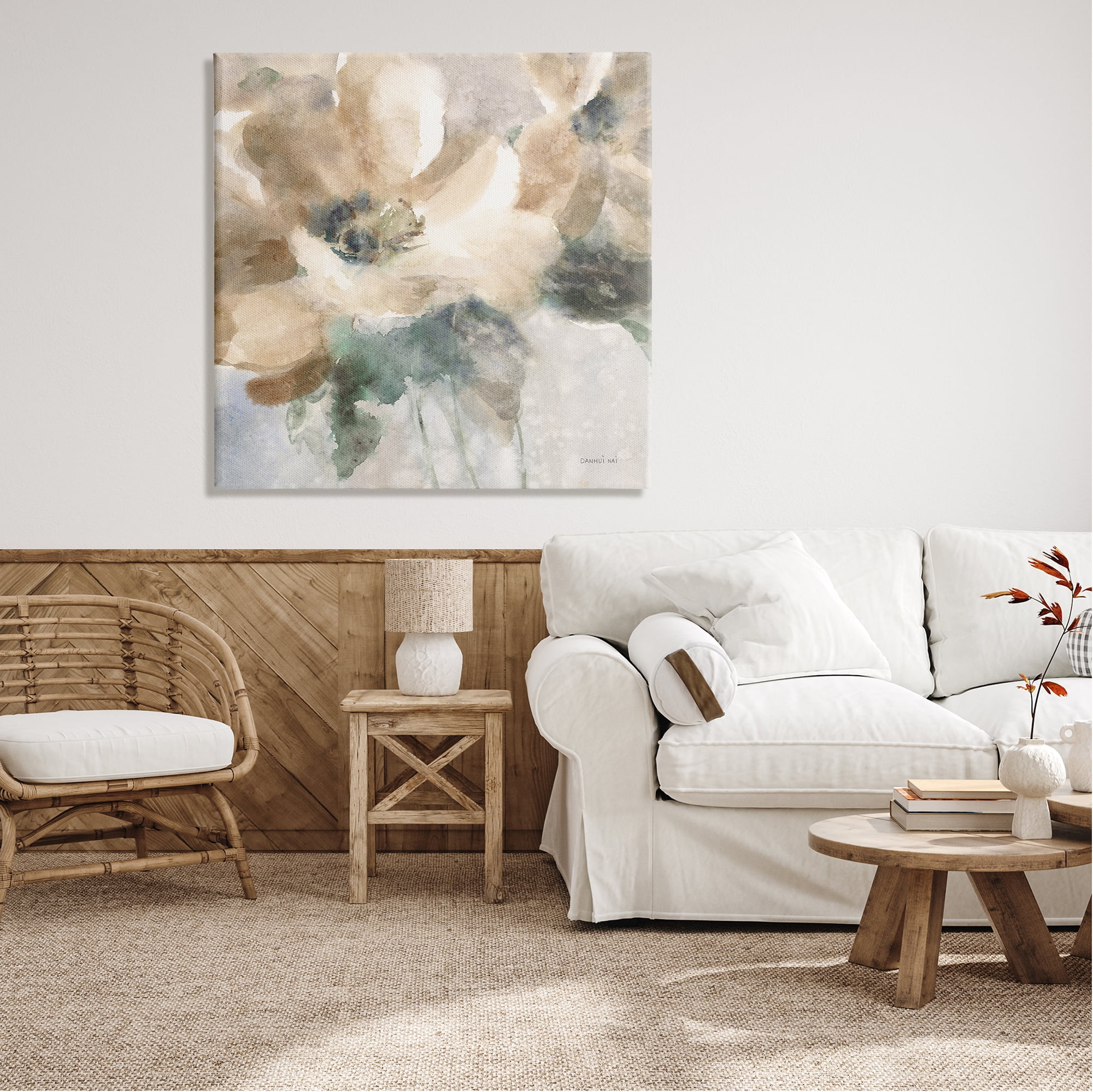 Stupell Industries Abstract Beige Flower Botanical & Floral Painting Gallery Wrapped Canvas Print Wall Art, 36 x 36