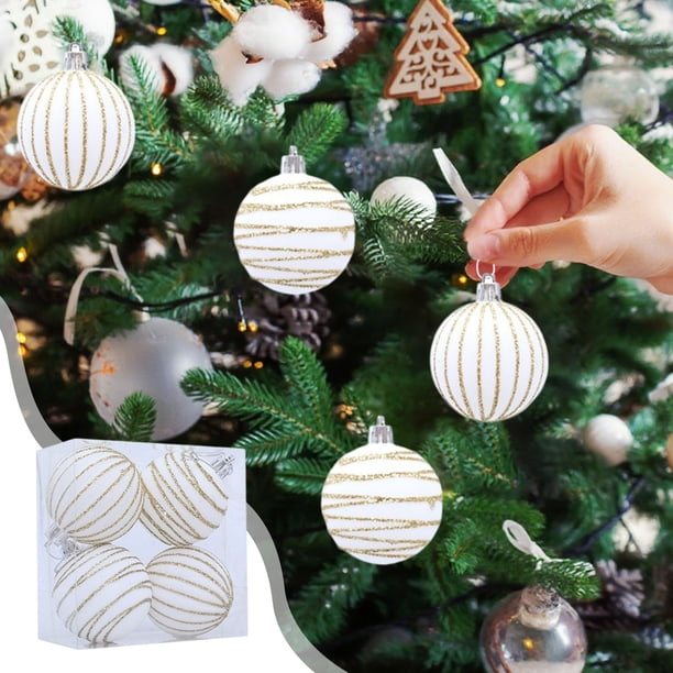 Bolas de Navidad, Bolas Flocked de Navidad, Bolas de Cristal de Navidad, Set de Cuatro Bolas de Navidad, Bolas de Navidad Colgantes, Bolas de Navidad con Brillo, Bolas de Navidad para Árbol de