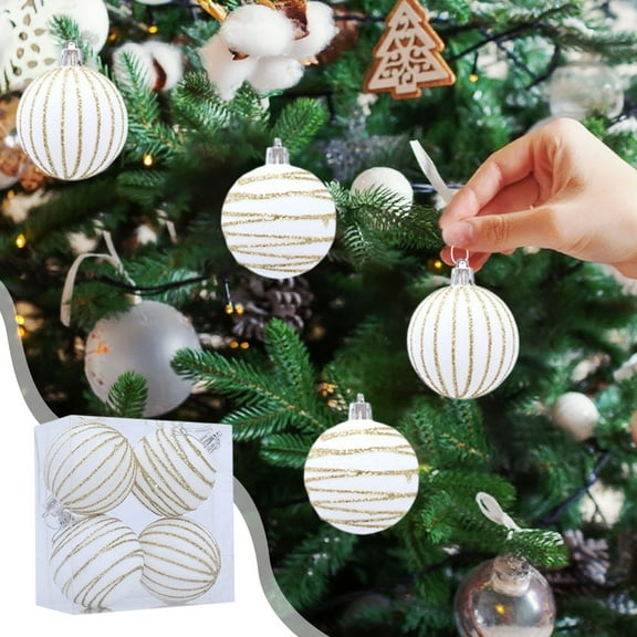 Kbndieu Velvet Christmas Ornaments Set for Christmas Tree Decorations, White Flocked Christmas Balls Shatterproof Christmas Tree Ornaments Hanging Decorations (4PCS, 2.36inch)