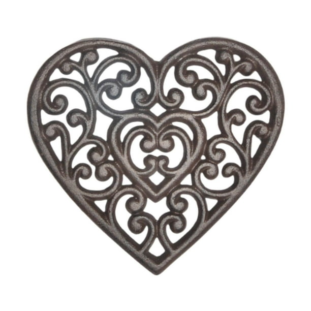 Salvamanteles de hierro fundido, almohadilla de metal rústico resistente para ollas calientes, salvamanteles vintage para placas calientes Corazón