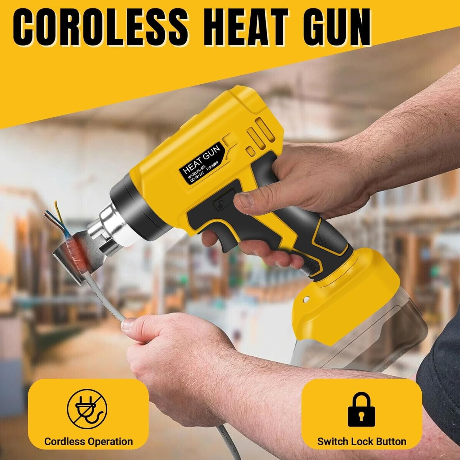 360W Cordless Heat Gun Compatible with DeWalt 20V Max Battery, Adjustable Temperature Hot Air Gun with 4 Nozzles, Portable Heat Gun for Shrink Wrap, PVC, Paint Removal (Tool Only)