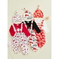 thumbnail image 3 of BemeyourBBs Newborn Baby Boy My First Valentines Day Outfit Romper Heart Suspender Pants and Cap 3 Pcs Set Cute Infant Spring Clothes, 3 of 9