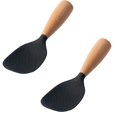 thumbnail image 1 of Oleegame 2PC Stainless Steel Cutlery Set Silicone Rice Spoon Kitchen Utensils Cooking Wooden Rice Rice Spatula Rice Rice Serving Spoon Scoop Reusable Rice Spoon Wood Tablespoon Handle Black, 1 of 9