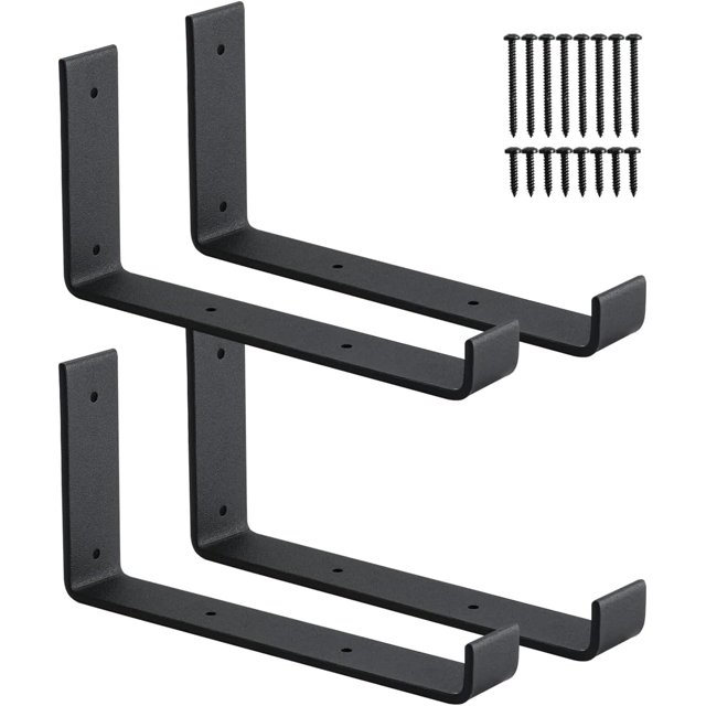L Shelf Brackets Heavy Duty with Lip Floating Hook Iron J Shelf Bracket Wall Mounted Rustic Shelving Support Brackets