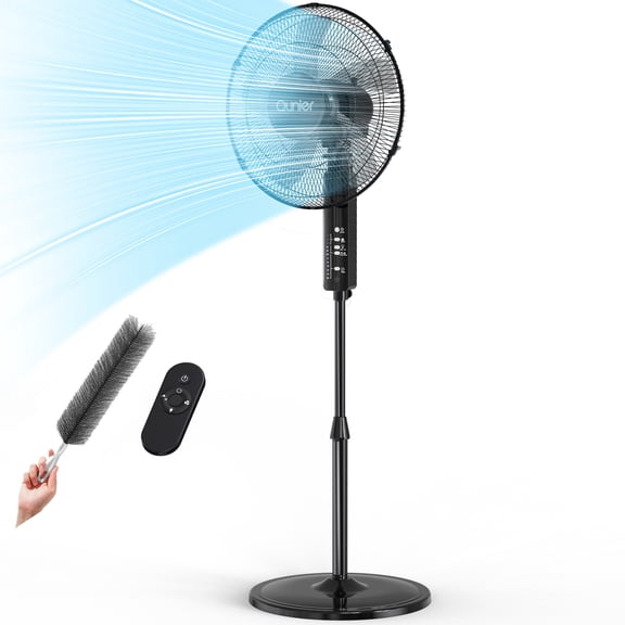 16" Pedestal Fan with Remote, 3-Speed Height Adjustment Standing Fan 10H Timer Oscillating Cooling Fan for Bedroom Home Office(Black)