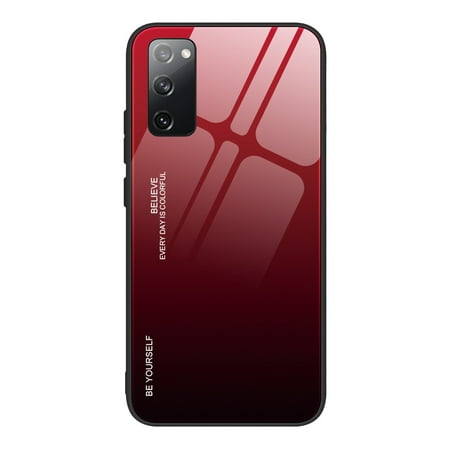 Galaxy S20 FE Case, S20 FE 5G Case, Allytech Tempered Glass Back Cover Gradient Color Anti-scratch Bumper Case Cover for Samsung Galaxy S20 Fan Edition 5G/ Galaxy S20 FE, Red