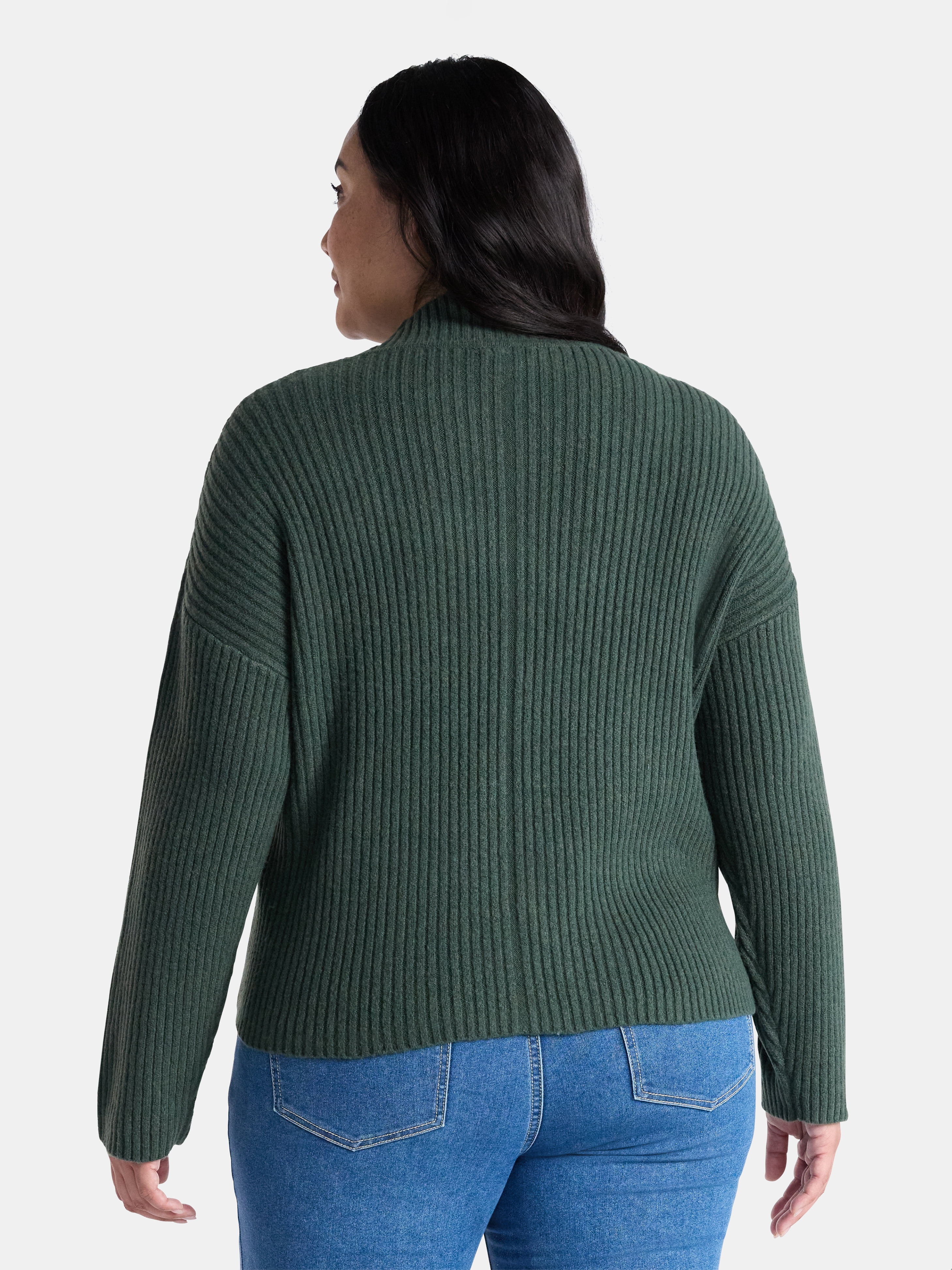 Terra & Sky Women’s Plus Diagonal Ribbed Mock Neck Sweater, Lightweight, Sizes 0X-5X