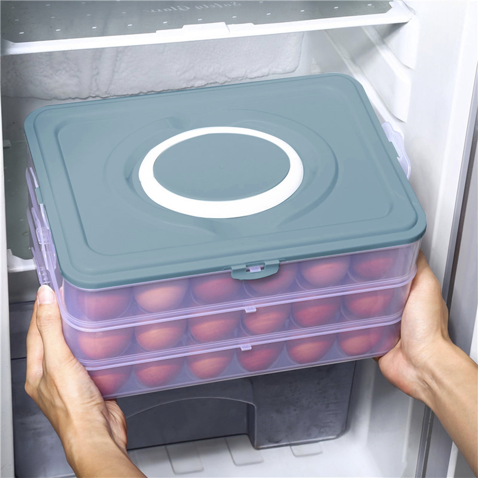 DZQMTKX Large Capacity Egg Holder, Stackable Fridge Organizer, 3-Tier Egg Storage Container with Lid And Handle, Transparent Egg Container for Refrigerator, Kitchen Food Storage Box for Home Use