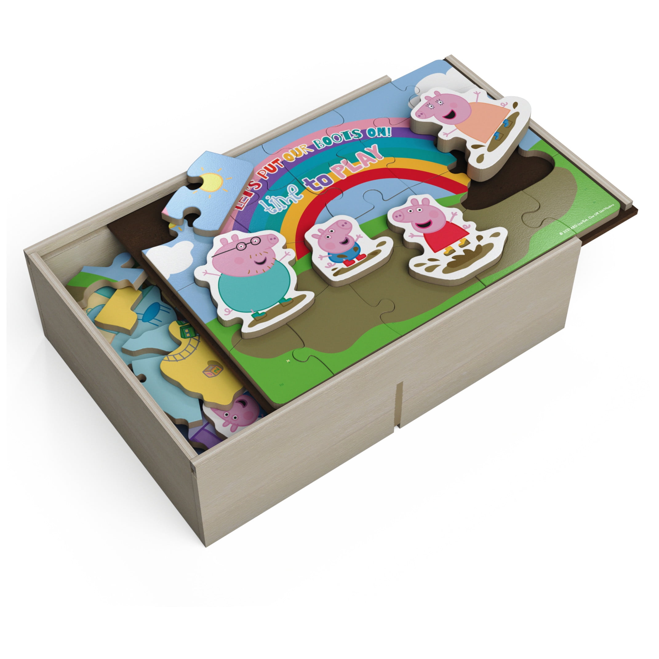 Peppa Pig 5 Wood Puzzles In Wooden Storage Box (Styles Will Vary