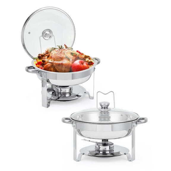 2 Pack Chafing Dishes for Buffet, Stainless Steel Food Pan with Lid, 5QT Round Chafing Dish Buffet Set Food Warmer, Food Warmers for Parties Buffet Catering Events Dinners