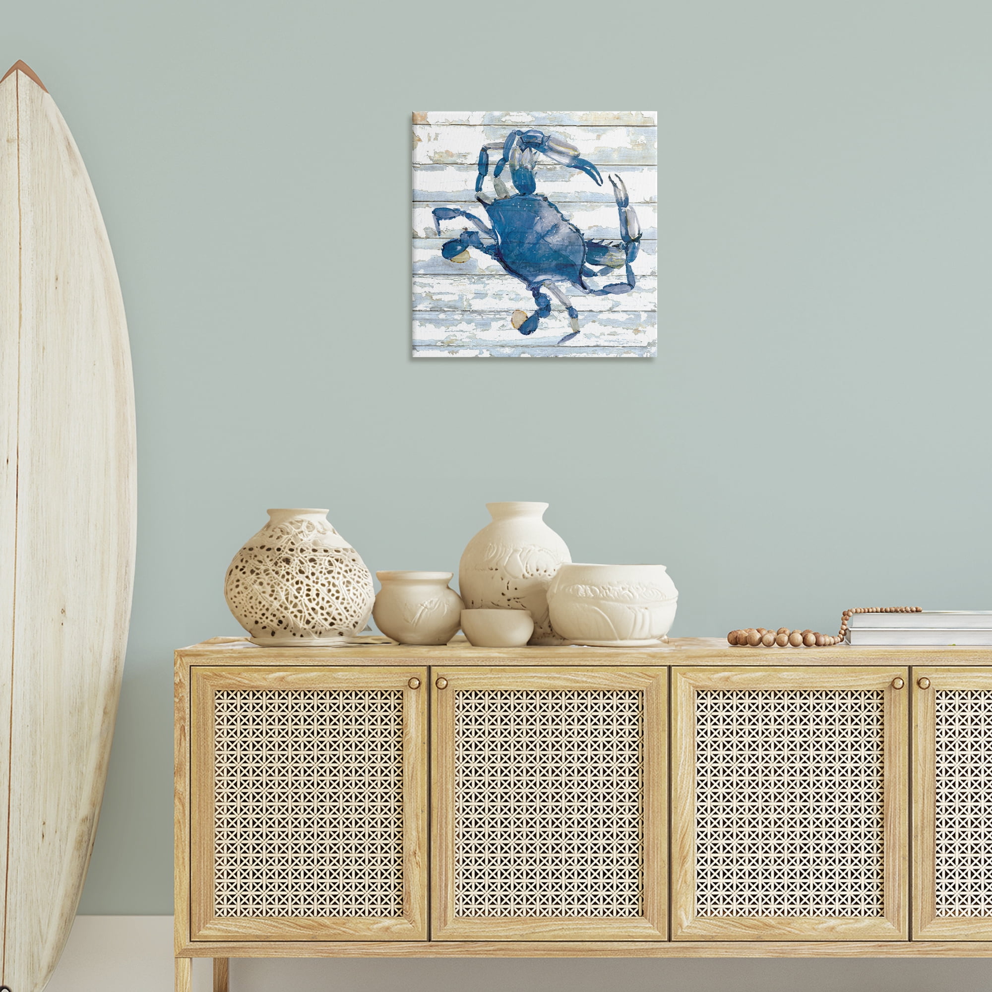 Stupell Industries Blue Crab on Distressed Animals Painting Wrapped Canvas Art Print Wall Art, 24 x 24