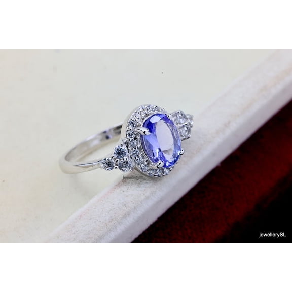 Solitaire Tanzanite Ring, Blue Engagement Ring,Stackable Eternity Band, Tanzanite Women Ring, Anniversary Gift