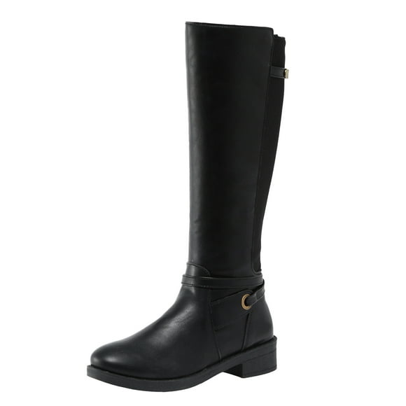 Jsaierl Women's Chunky Low Heels Boots Knee High Winter Boots Comfortable Pull On Zipper Chunky Heel Western Cowgirl Knee High Boots