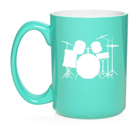 

Drum Set Ceramic Coffee Mug Tea Cup Gift for Her Him Friend Coworker Wife Husband (15oz Teal)