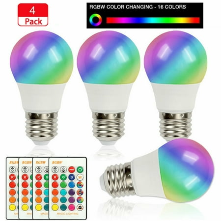 

RGB Color Changing Light Bulbs with Remote Dimmable LED Light Bulb E26 Screw Base 3 Watt Equivalent Soft Warm White 16 Color