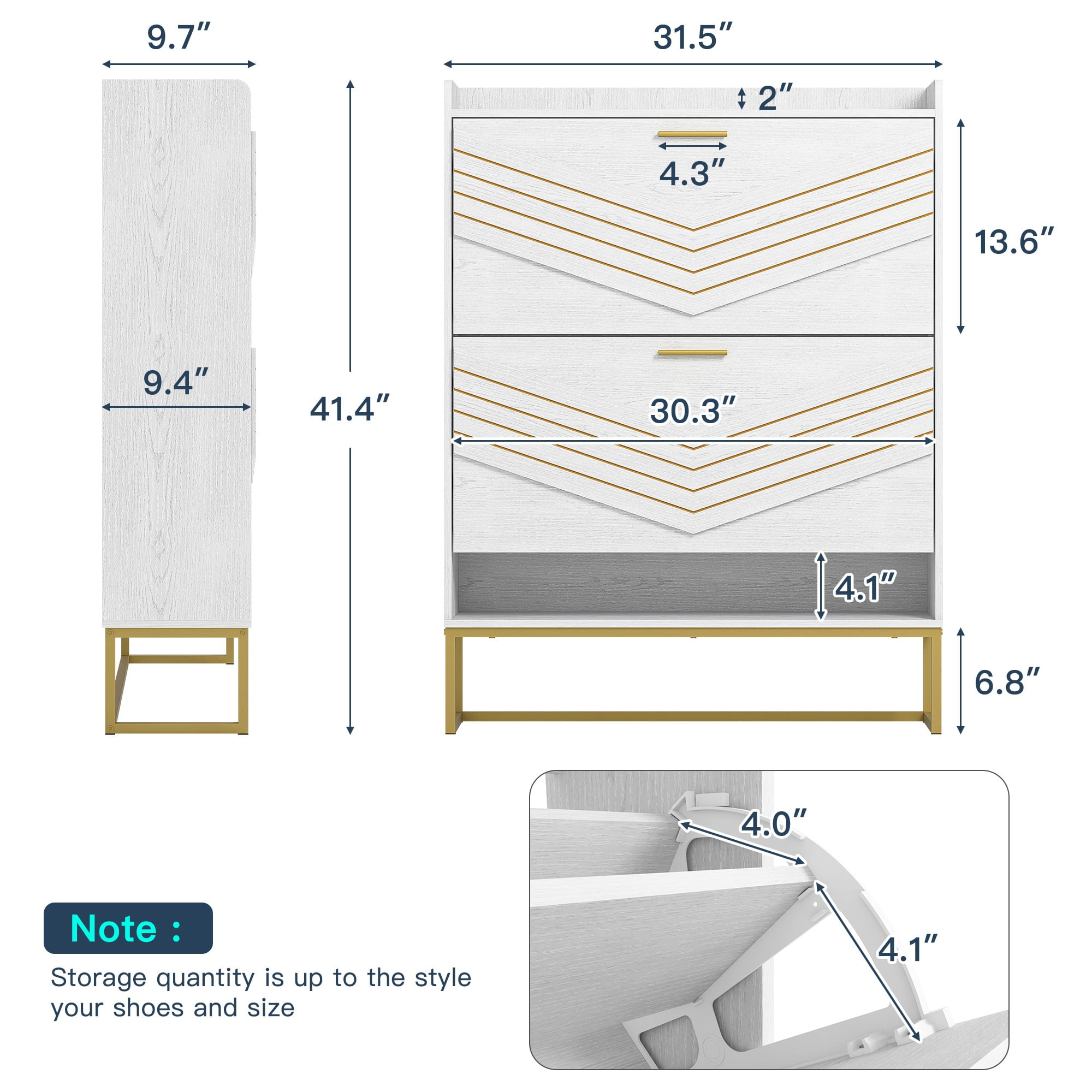 Finihen Shoe Storage Cabinet with 2 Flip Drawers for Entryway, Freestanding Storage Racks Hidden Narrow Shoe Organizers with Metal Legs, White Finihen Shoe Storage Cabinet with 2 Flip Drawers for Entryway, Freestanding Storage Racks Hidden Narrow Shoe Organizers with Metal Legs, White