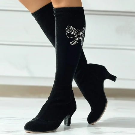

Cathalem Womens Knee High Rain Boots Not for Wide Calf Rhinestone Bowknot Pattern Dancing Boots Mid Womens Calf Boots Size 10 D 8.5