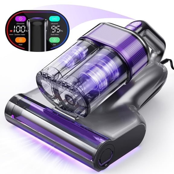 Maircle Mattress Vacuum Cleaner with UV Light, Bed Vacuum with Dust Detection, 18KPa Handheld Vacuum with LED Display, 40,000 Beats/Min Tapping, 150°F Heat, HEPA Filter for Bed, Couch