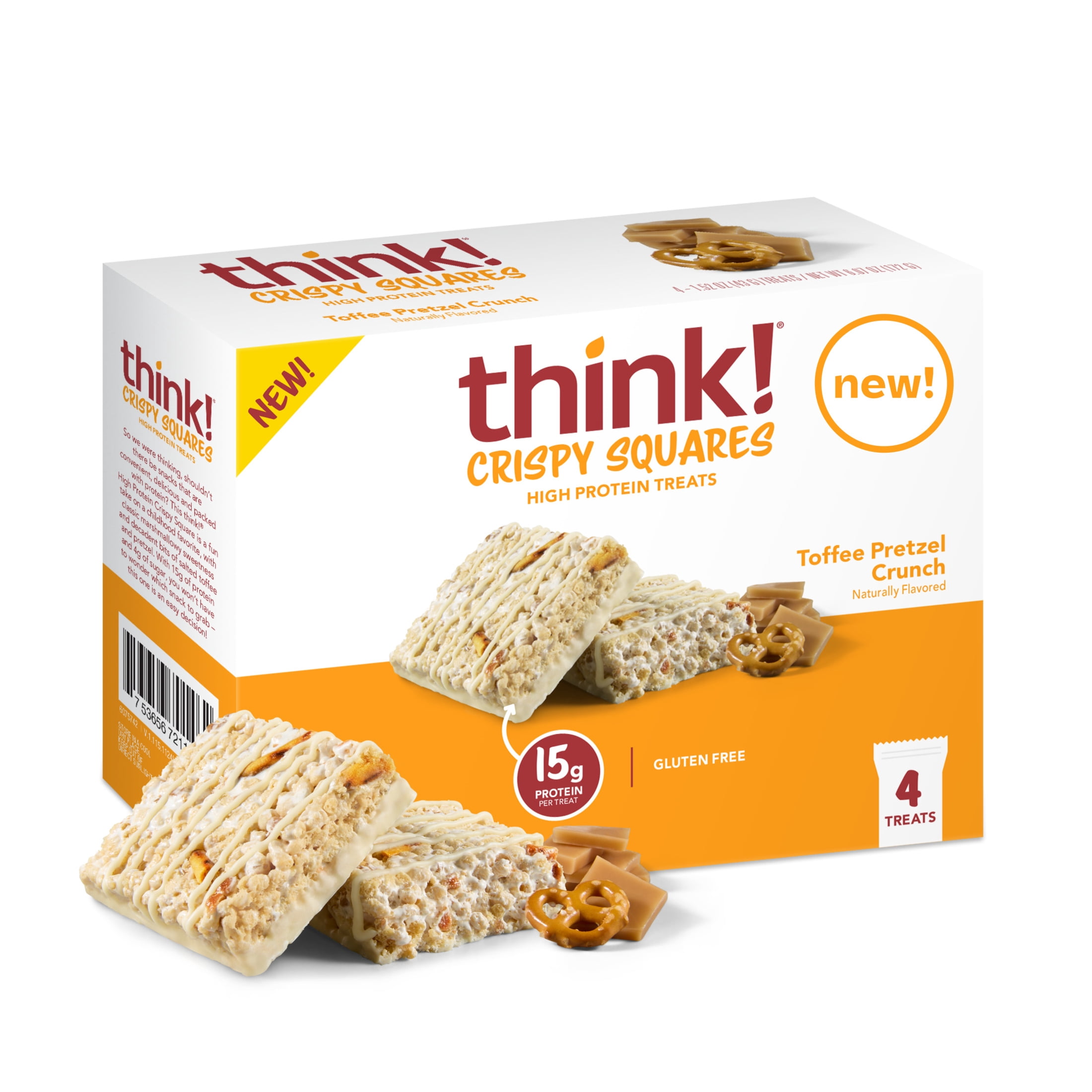 think! High Protein Crispy Squares, Toffee Pretzel Crunch, 4 Count