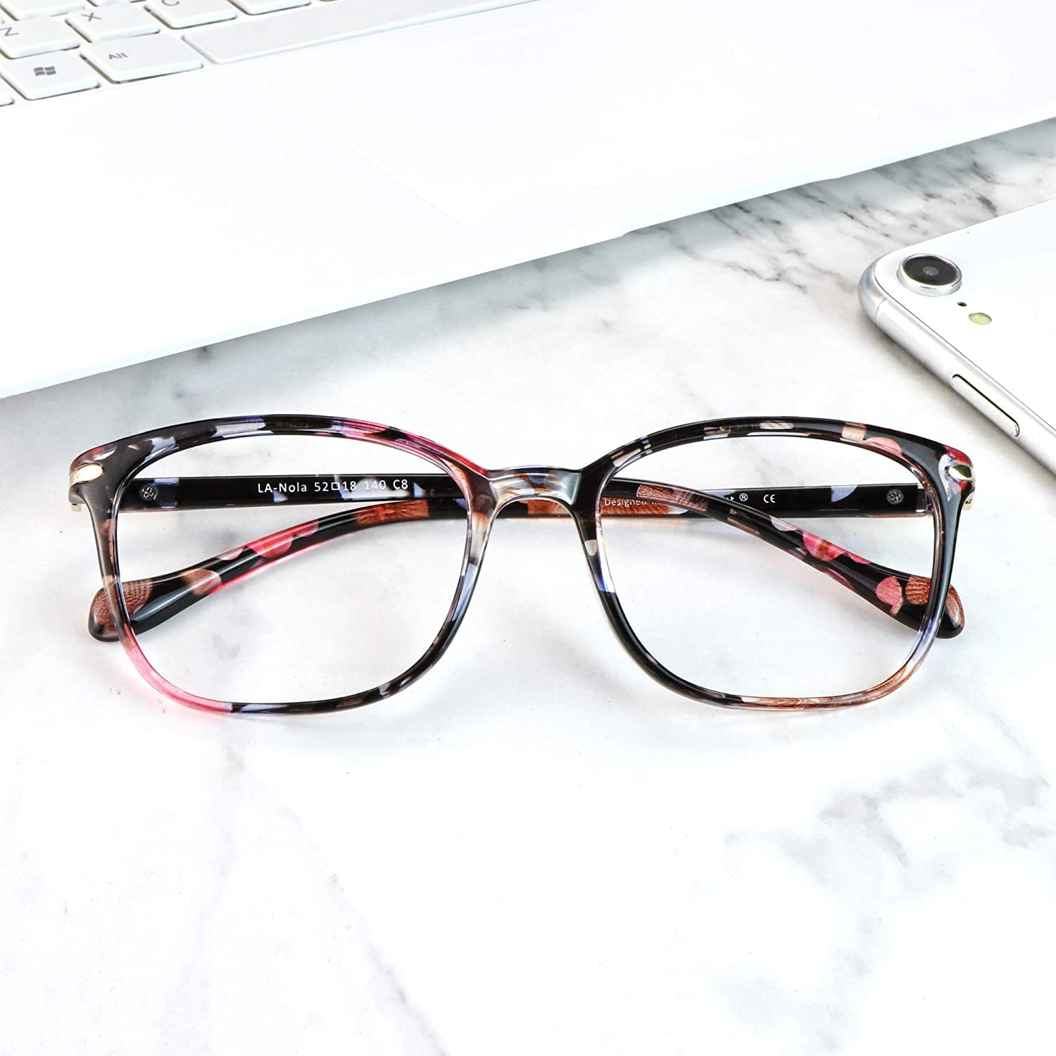 LifeArt Bifocal Reading Glasses with Round Lenses, Blue Light Blocking Glasses for Women Men, Anti Glare, Reduce Eyestrain (Pinkfloral,+0.00/+3.00 Magnification)