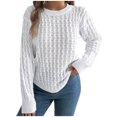 thumbnail image 2 of Qetyuw Cable Knit Sweater for Women Hollow Out Long Sleeve Pullover Jumper Crew Neck Curved Hem Sweaters Casual Chunky Jumpers, 2 of 8