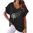 thumbnail image 1 of Hauts d'Été pour Femmes Col en V Imprimé Coton Lin Manches Courtes T-Shirts Décontractés Légers Blouse Habillée, 1 of 6