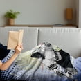 thumbnail image 3 of Hockey Soft Flannel Fleece Throw Blanket, Retro Halftone Style Backdrop Player Snowflakes and Cityscape Silhouette, Cozy Plush for Indoor and Outdoor Use, 60" x 80", Multicolor, by Ambesonne, 3 of 5