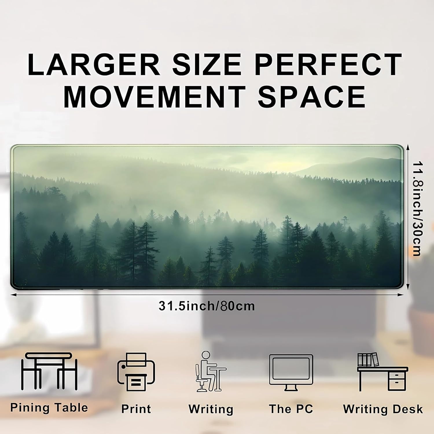 Forest Desk mat Green 31.5''X11.8'' Nature Mouse Pad XL Landscape Large Gaming Mousepad Aesthetic Desk Pad Extended Big Keyboard Mouse Mat Office Decor