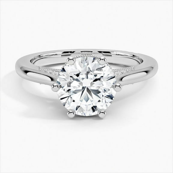 Empire Jewel Brilliant 1.9 Ct Round Cut Diamond Ring - 14K White Gold Plated Diamond Band - Floral Diamond Bands - Solitaire Diamond Rings - Solo Stone Engagement Look