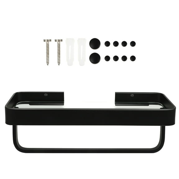 Mobutofu 1Pack Bathroom Floating Shelves - Metal Wall Mounted Shelf Black 30X12Cm