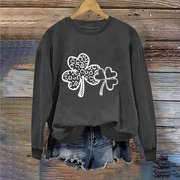 Herrnalise Women's St. Patrick's Day Clover Printed Tops Irish Shamrock Sweatshirt Long Sleeve Slouchy Pullover Tops Gear up for greatness for less