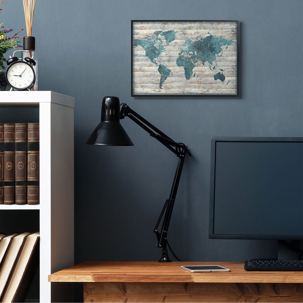 Stupell Industries Intriguing Blue Patterned Map on Rustic Design Designed by Ziwei Li