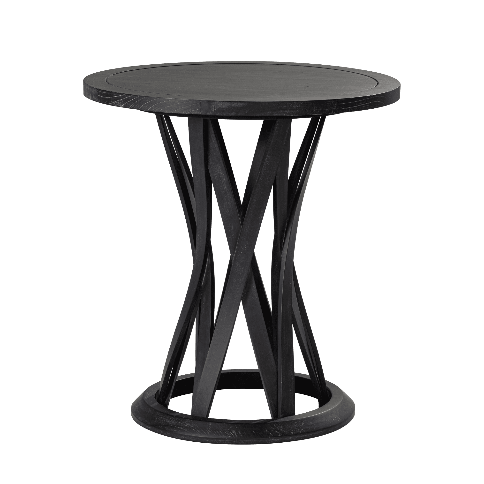 COZAYH Round Farmhouse End Table with Crisscross Pedestal Base, Distressed Finish Side Table Rustic Accent Table for Living Room, Pine Wood, Black