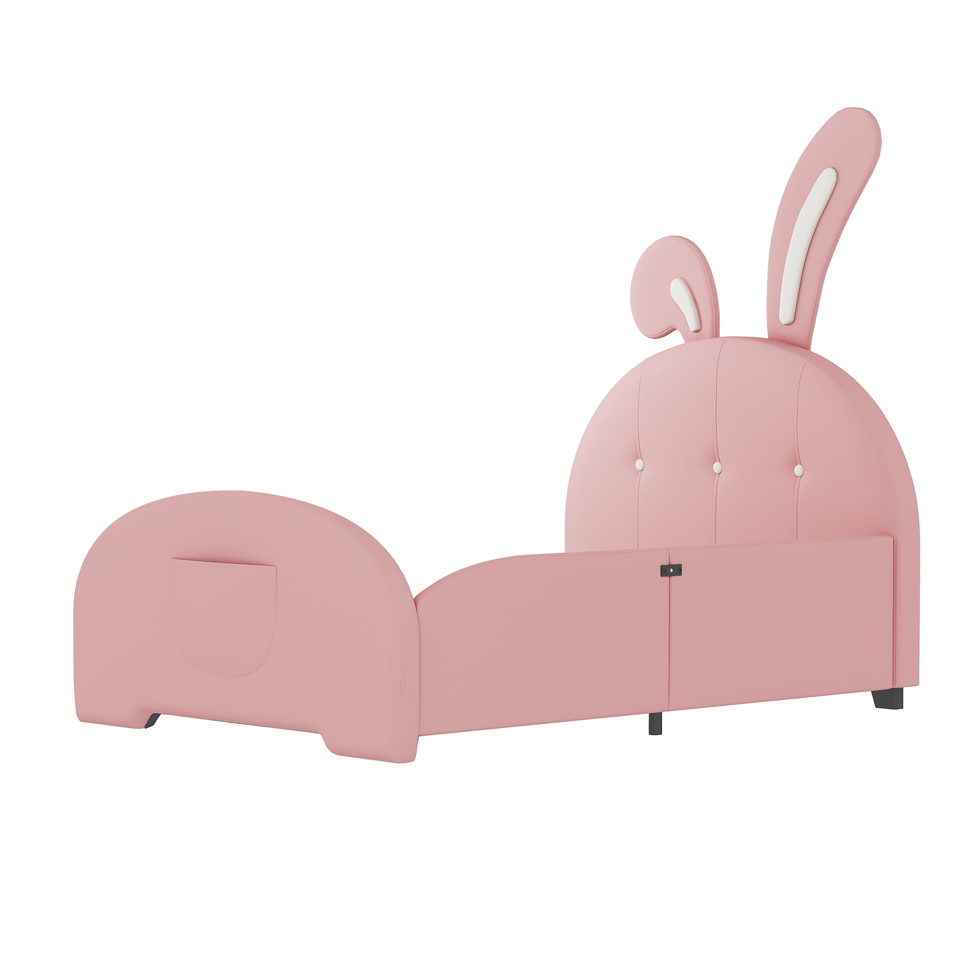 Jopath Twin size Upholstered Princess Bed, Rabbit-Shape Platform Bed with Headboard and Footboard for Toddler Kids Teens,Pink