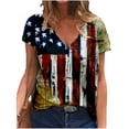 thumbnail image 1 of Pompotops T-shirt à Manches Courtes Col en V pour Femmes Jour de l'Indépendance Blouse Décontractée Imprimée, 1 of 7
