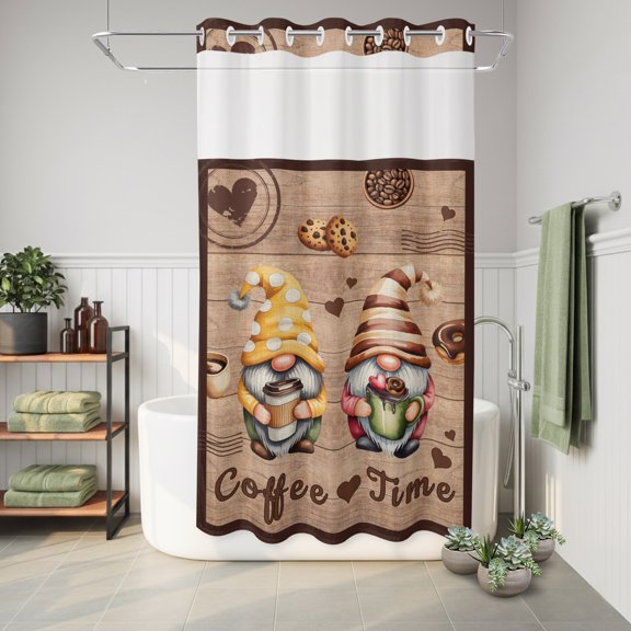 No Hook Shower Curtain Woodcuts Waterproof Fabric Shower Curtain Hotel Style Bathroom Curtain with See Through Top Window Machine Washable 36x72in