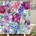 4PCS Farmhouse Cotton Flower Shower Curtain Set, Waterproof Fabric
