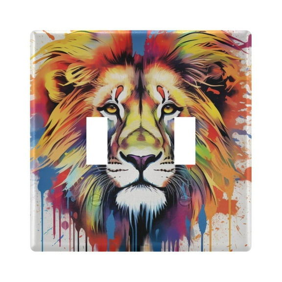 Colorful Lion Head Light Switch Plate Covers 2 Gang Wall Plate Plastics Outlet Covers for Kitchen Home Office Decor