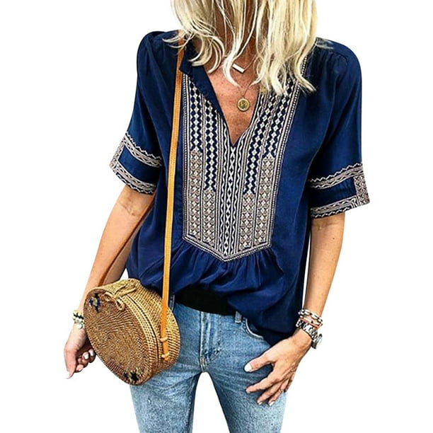 boho print knot front blouse